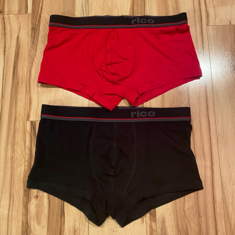 NWOT Rico Rojo Men's Red and Black Boxer Briefs—M